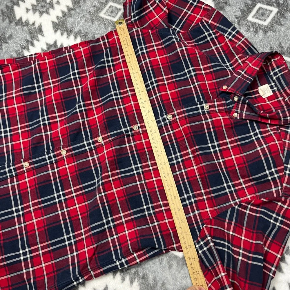 J.Crew Vintage Oxford Plaid Shirt Red Navy White Tailored Mens Large L